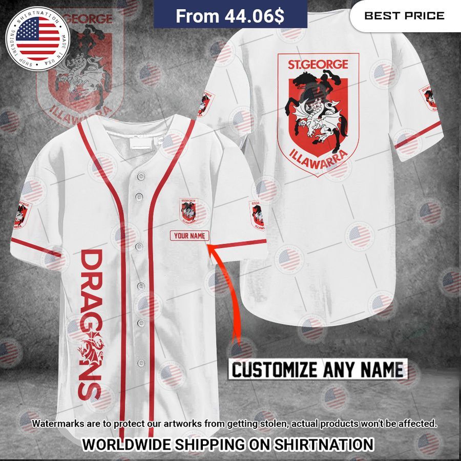 St George Illawarra Dragons Custom Name Baseball Jersey baseball jersey product view 1