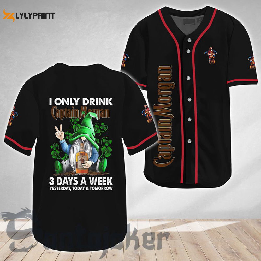 St. Patricks I Only Drink Captain Morgan Baseball Jersey - lylyprint.com baseball jersey product view 1