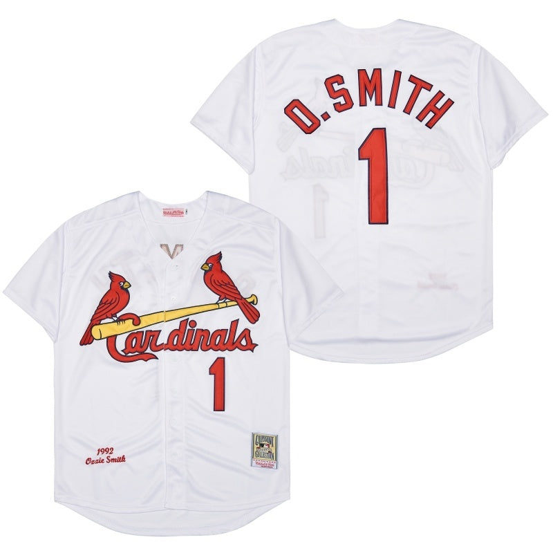 st. louis cardinals #1 ozzie smith Cardinals 1 White 1992 Retro_1 Baseball Jersey baseball jersey product view 1
