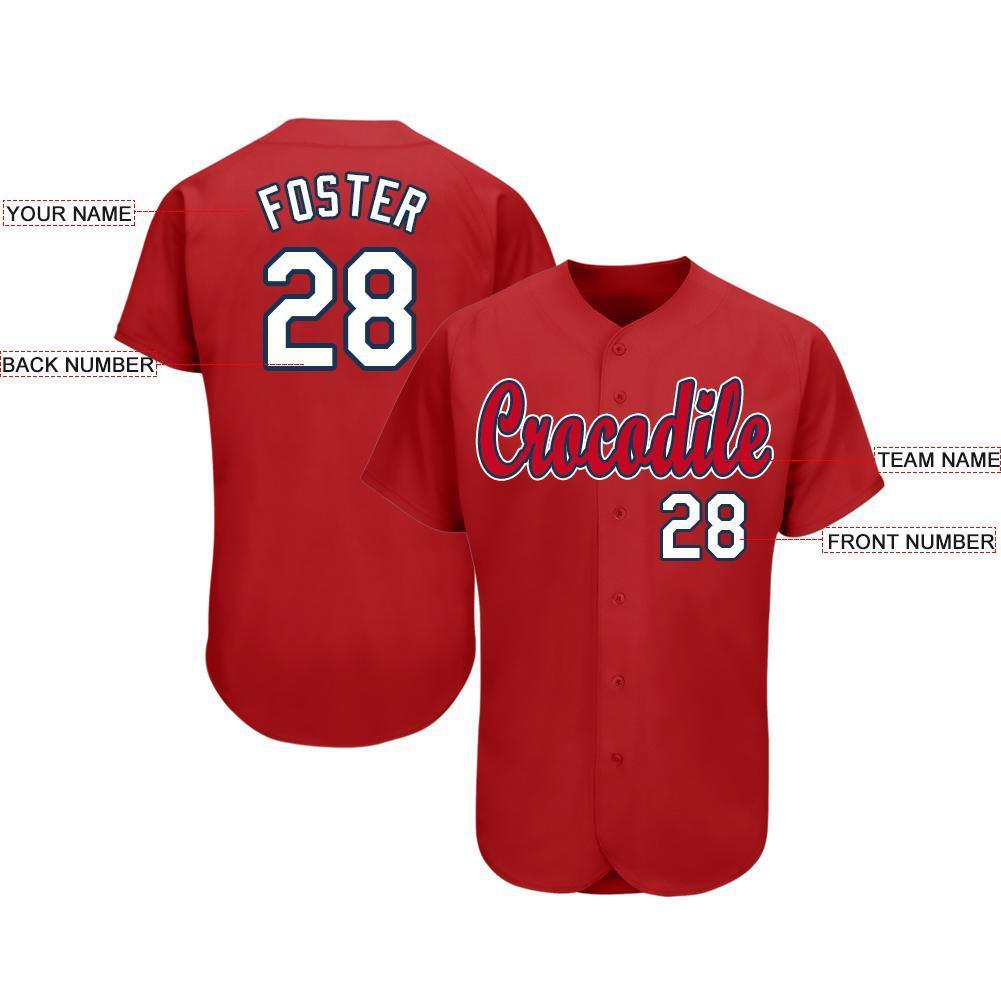 Custom Red White-Navy Baseball Jersey baseball jersey product view 3