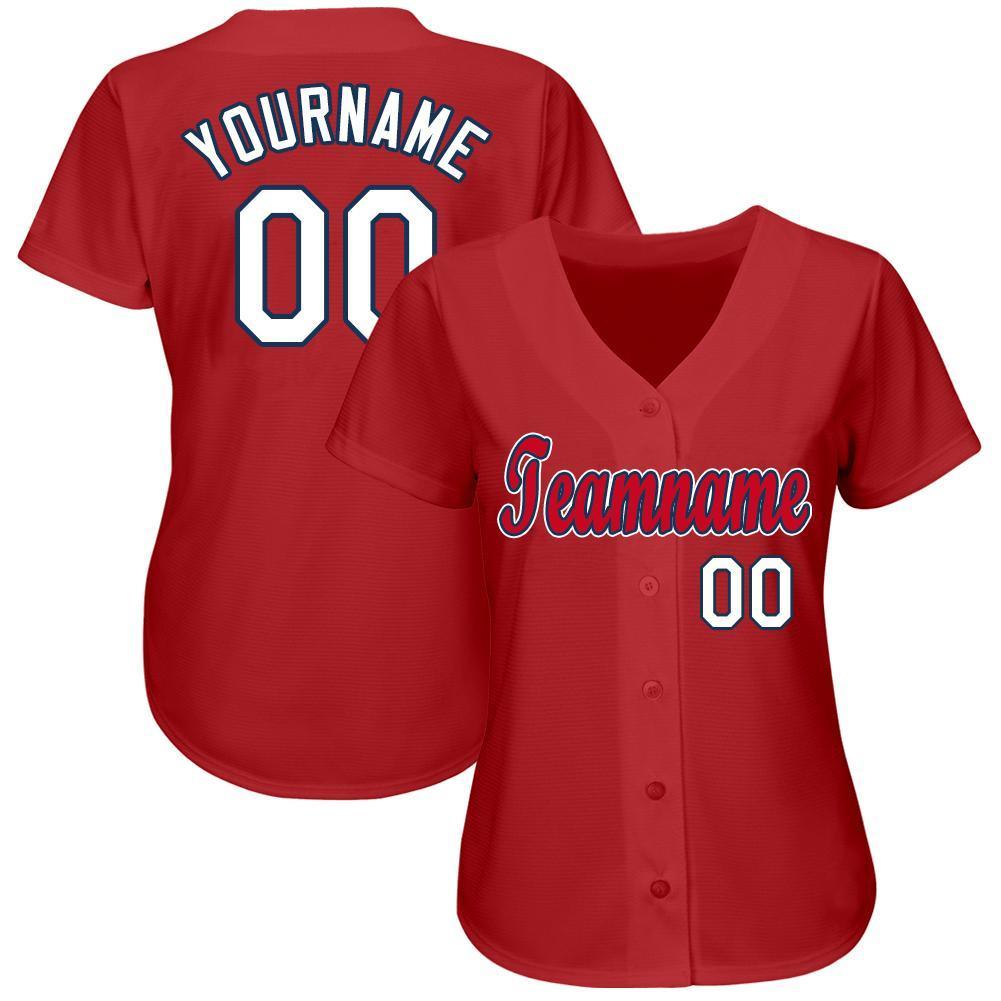 Custom Red White-Navy Baseball Jersey baseball jersey product view 2