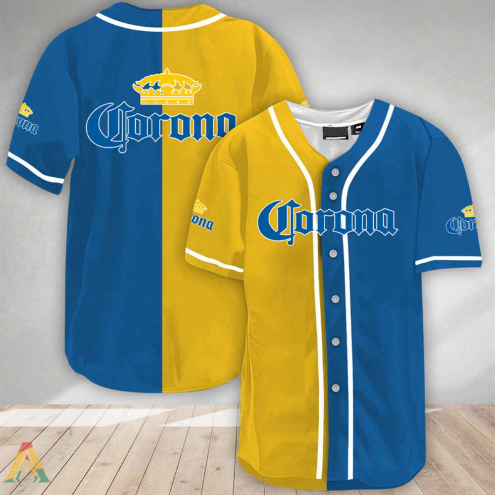 Stay Stylish with a Blue Split Corona Extra Baseball Jersey baseball jersey product view 2