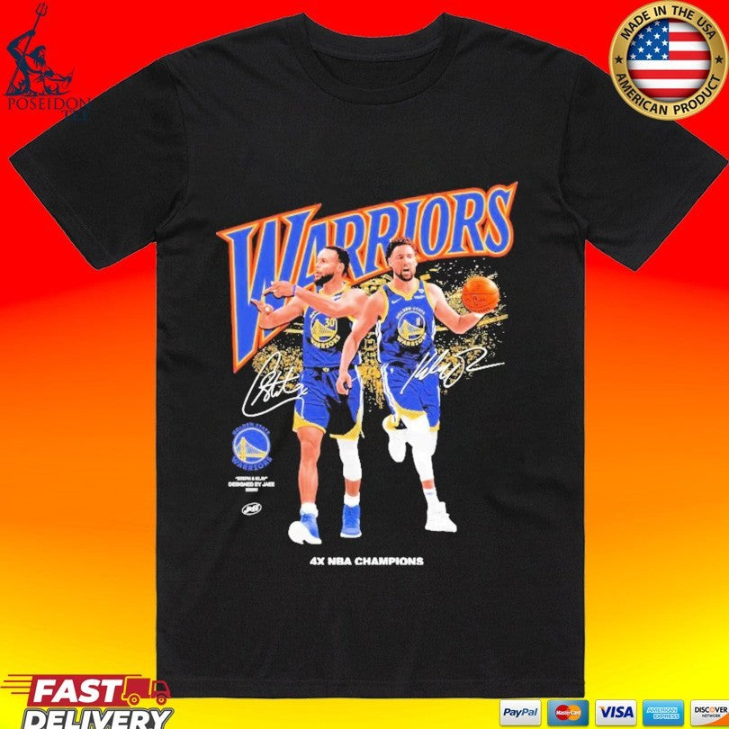 Steph And Klay Designed By Jee 2026 Golden State Warriors 4x Nba Champions T-shirt Unisex T-shirt, Sweatshirt, Hoodie, Long Sleeve Tee - T-Shirt, Sweatshirt, Hoodie