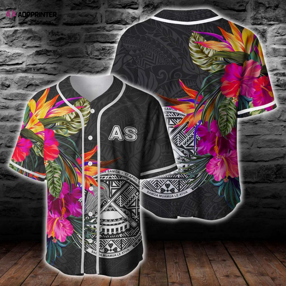 Stylish American Samoa Hibiscus Polynesian Pattern Baseball Jersey baseball jersey product view 1