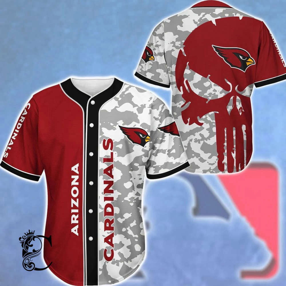 Stylish Arizona Red Camo Skull Baseball Jersey – Trendy Printed Design baseball jersey product view 2