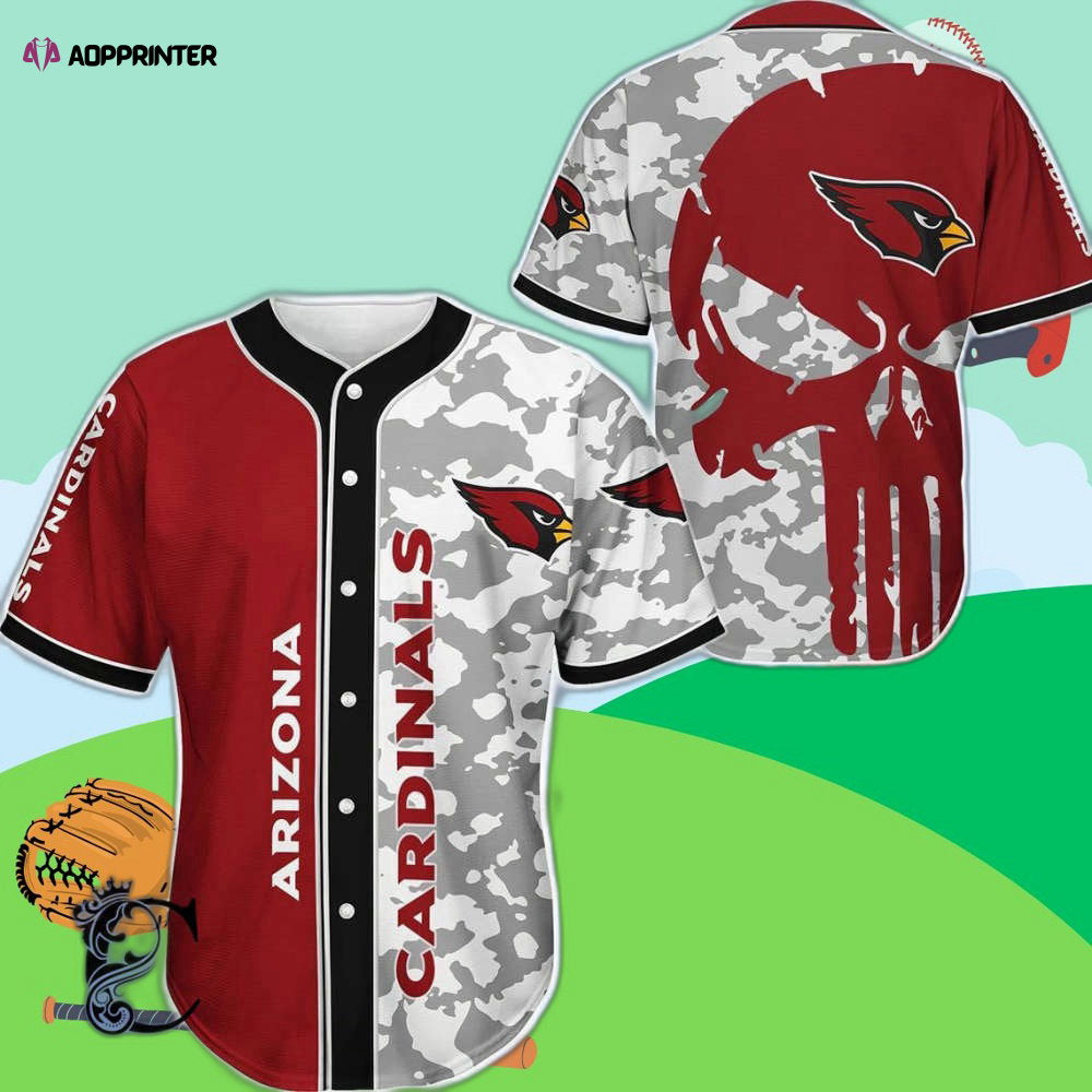Stylish Arizona Red Camo Skull Baseball Jersey – Trendy Printed Design baseball jersey product view 1