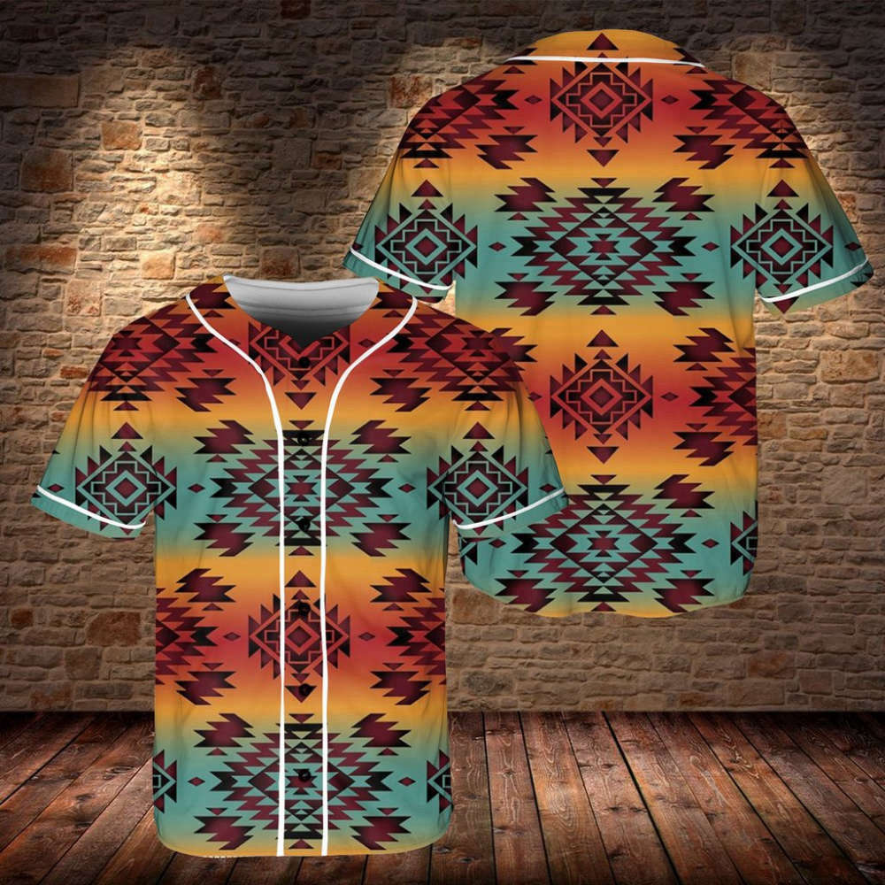 Stylish Blue Orange Pattern Baseball Jersey for Native Athletes baseball jersey product view 2