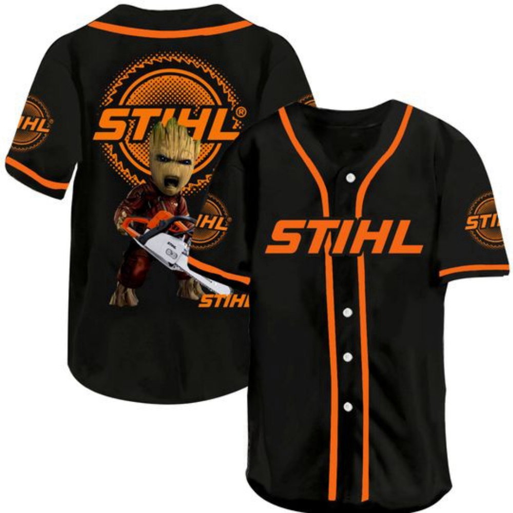 Stylish Groot Stihl Chainsaw Baseball Jersey - Perfect Blend of Sporty and Powerful Design - Aopprinter baseball jersey product view 2