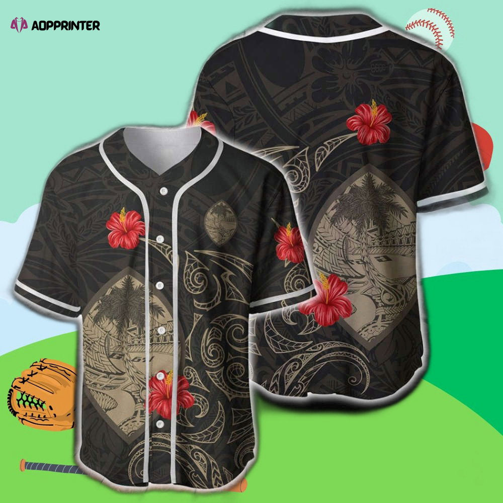 Stylish Guam Hibiscus Tattoo Baseball Jersey – Trendy Design for Sports Enthusiasts baseball jersey product view 1