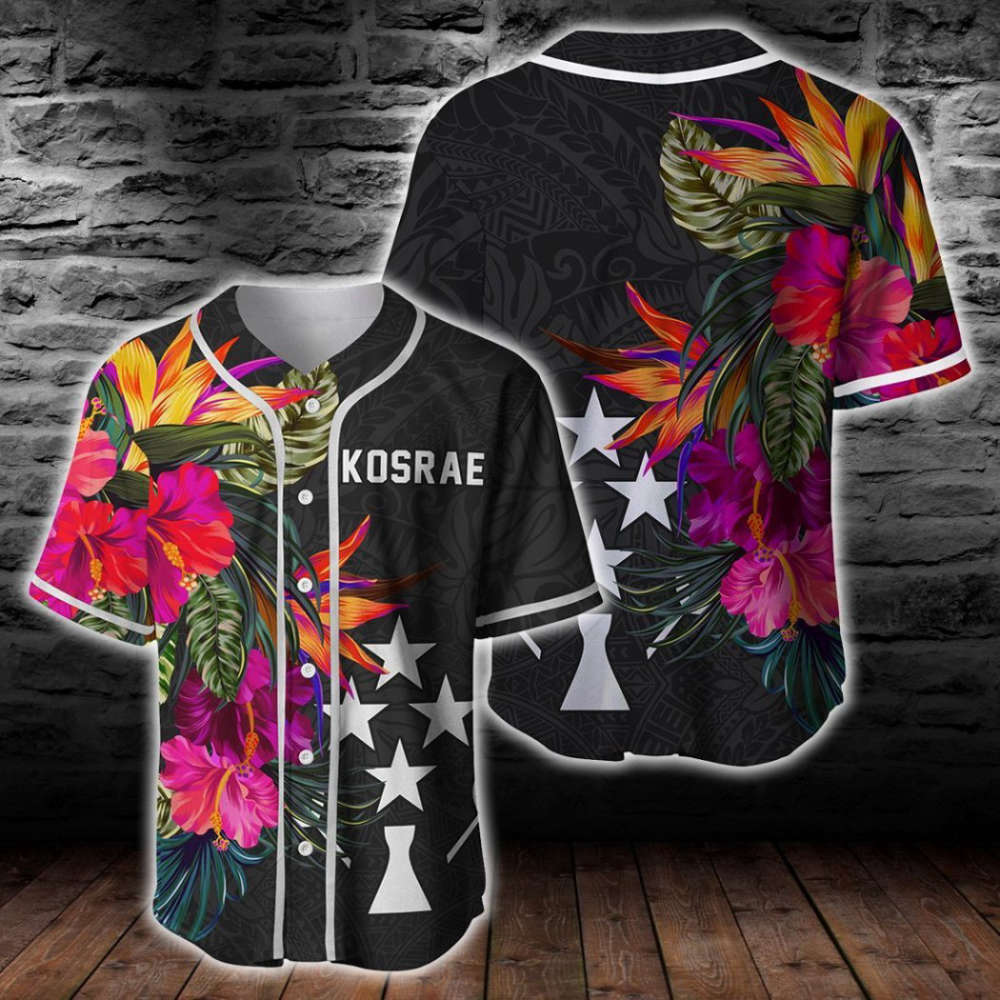 Stylish Kosrae Micronesian Hibiscus Baseball Jersey: Unique Design for Sports Enthusiasts - Aopprinter baseball jersey product view 2