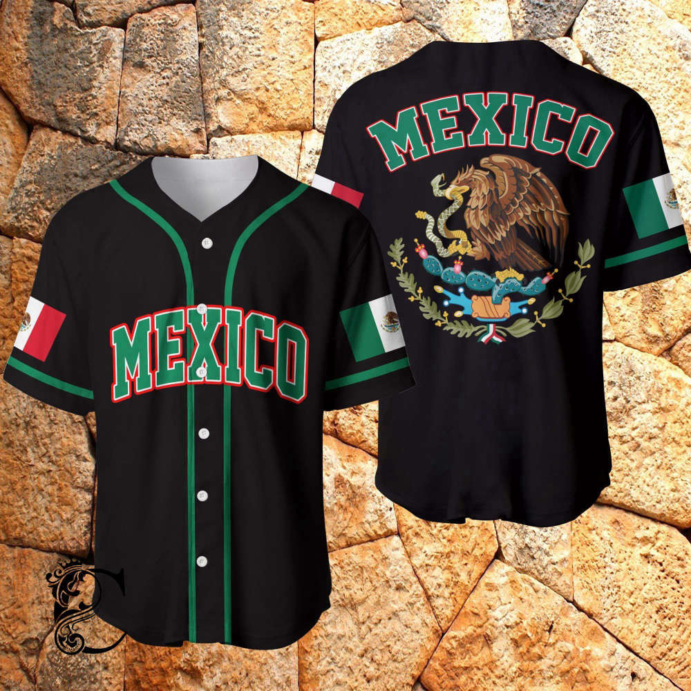 Stylish Mexico Eagle Baseball Jersey – Black Simple Design baseball jersey product view 2