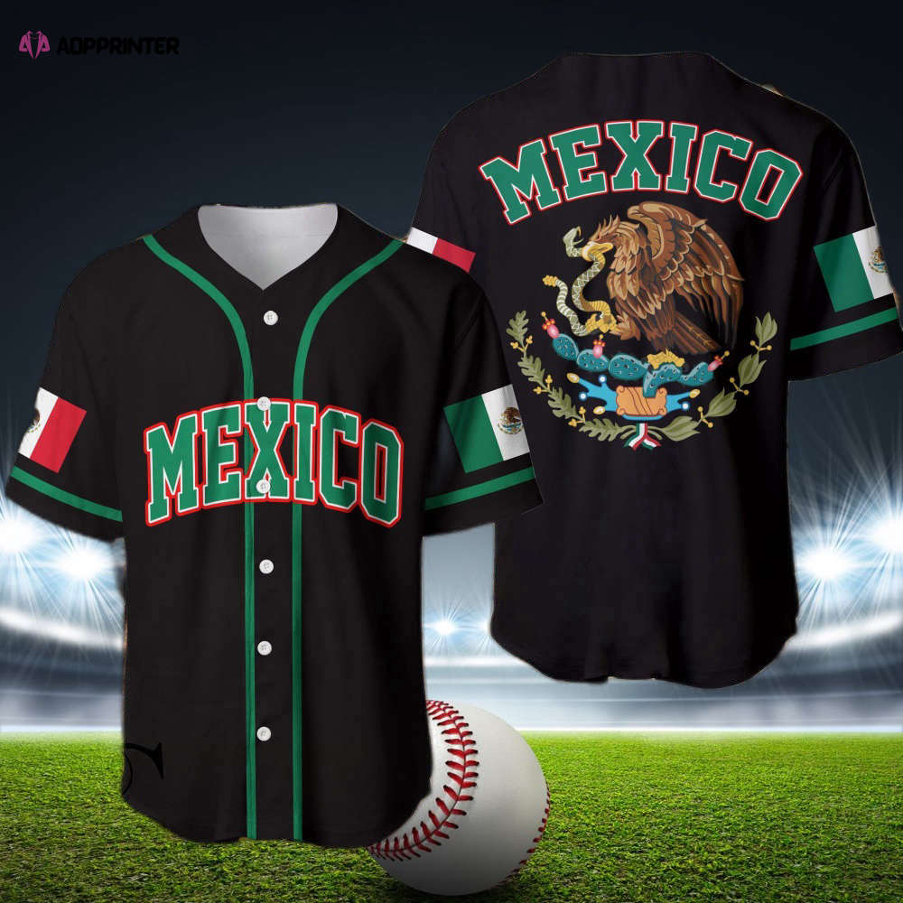 Stylish Mexico Eagle Baseball Jersey – Black Simple Design baseball jersey product view 1