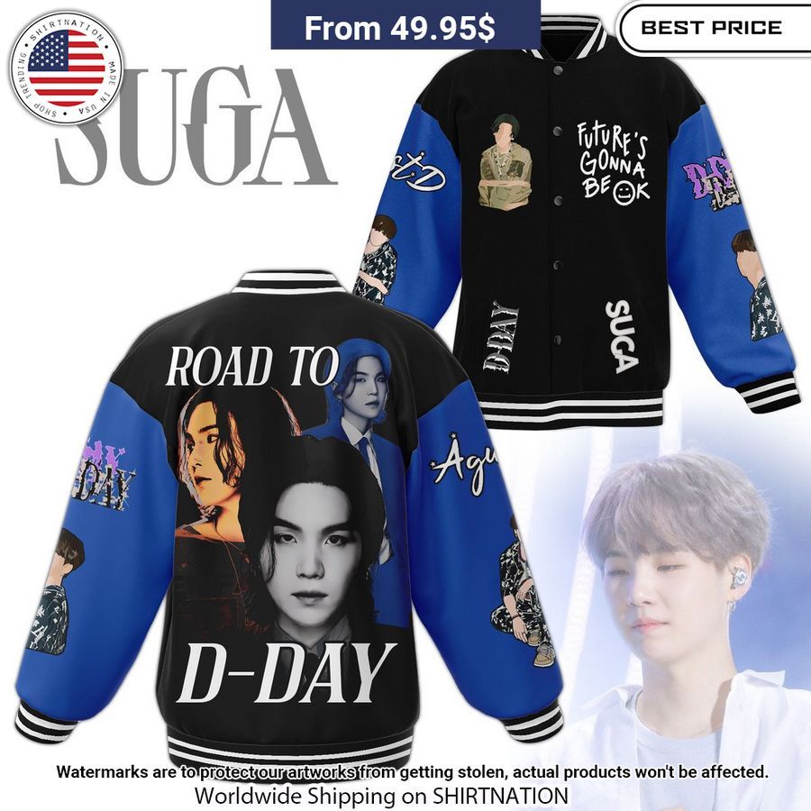 Suga BTS Road To D-Day Baseball Jacket baseball jersey product view 1