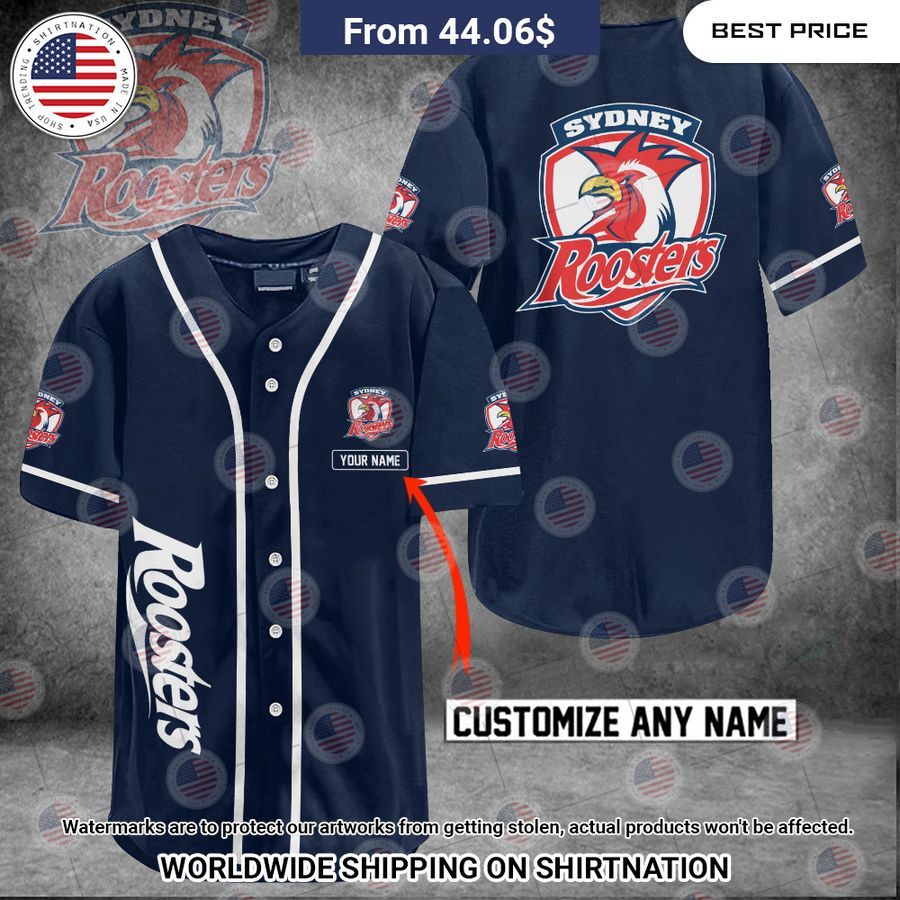 Sydney Roosters Custom Name Baseball Jersey baseball jersey product view 1