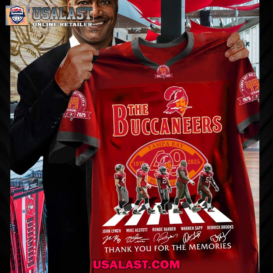 Tampa Bay Buccaneers 49th Anniversary 1976-2025 V-neck Jersey Shirt football jersey product view 1
