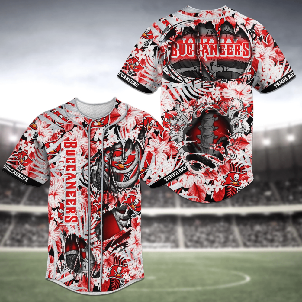 Tampa Bay Buccaneers Flower Skeleton Baseball Jersey Shirt baseball jersey product view 2