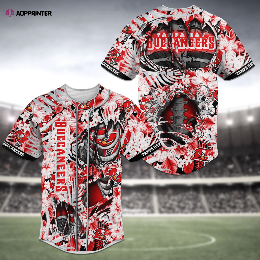 Tampa Bay Buccaneers Flower Skeleton Baseball Jersey Shirt - Aopprinter baseball jersey product view 1