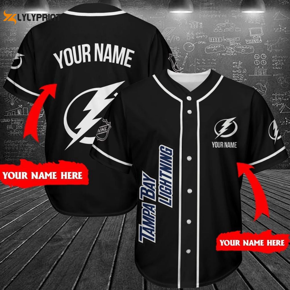 Tampa Bay Lightning Black Baseball Jersey Custom For Fans BJ0134 - lylyprint.com baseball jersey product view 1