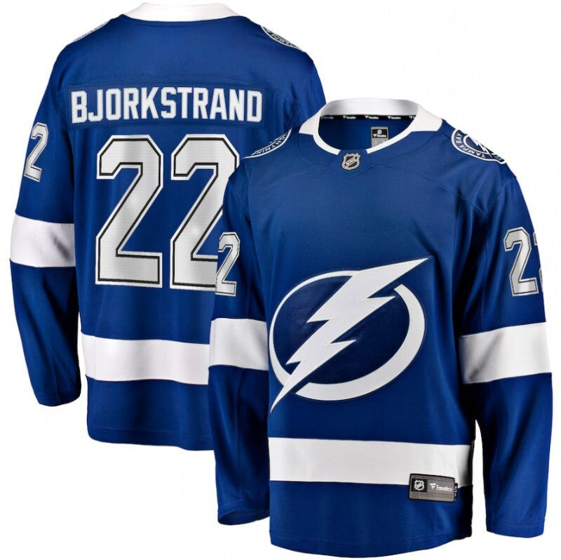 tampa bay lightning #22 oliver bjorkstrand home breakaway jersey - blue Hockey Jersey hockey jersey product view 1