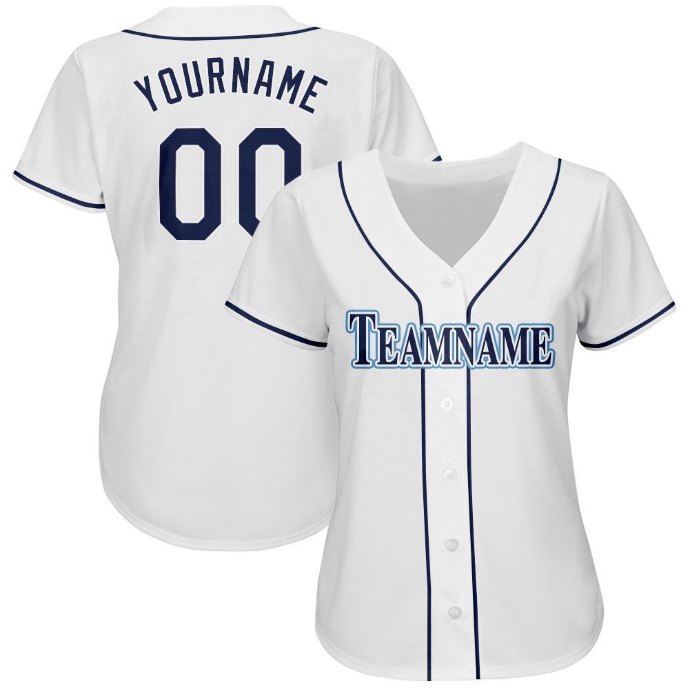 Custom White Navy-Powder Blue Baseball Jersey baseball jersey product view 2