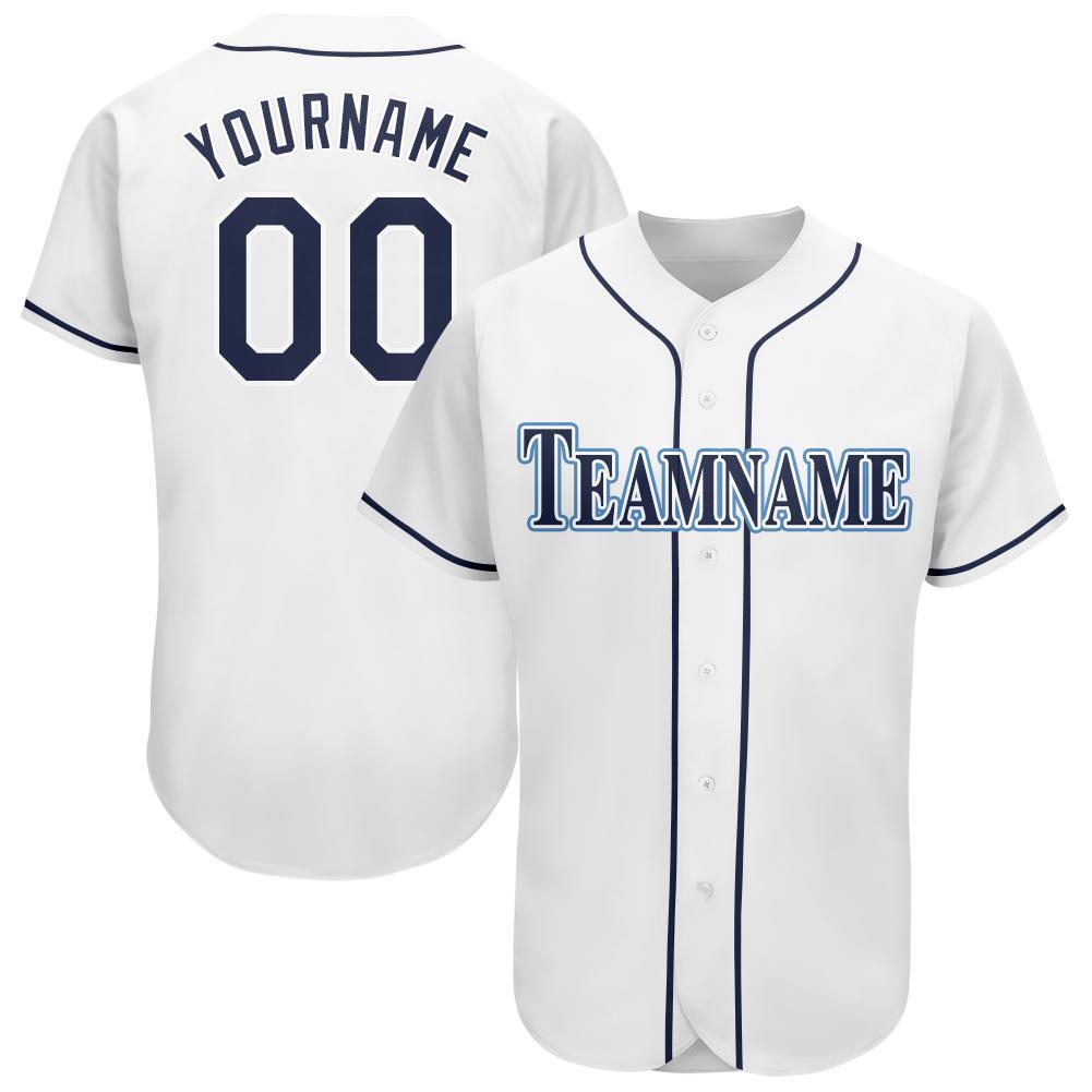 Custom White Navy-Powder Blue Baseball Jersey baseball jersey product view 1
