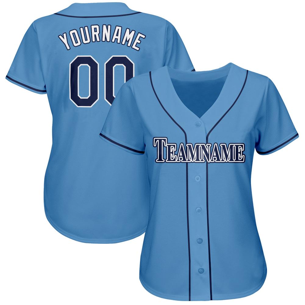 Custom Powder Blue Navy-White Baseball Jersey baseball jersey product view 2