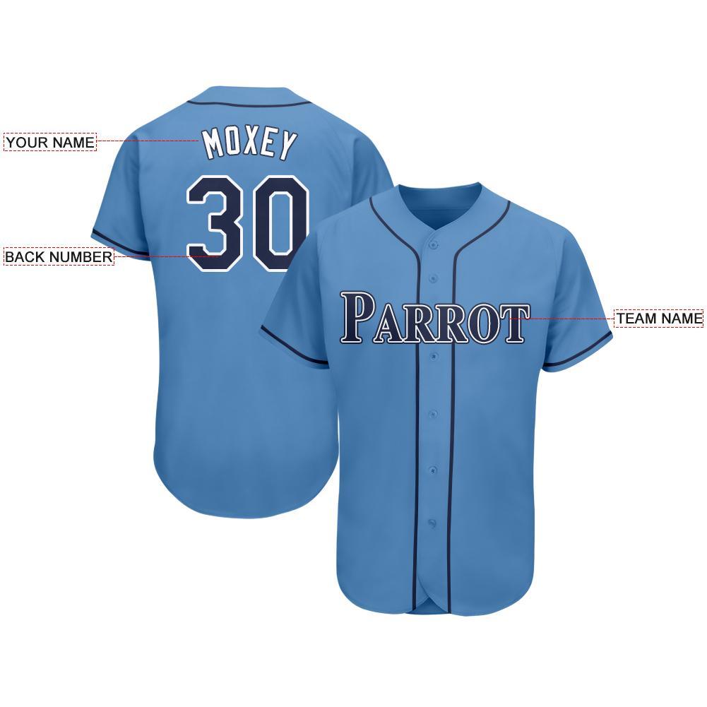 Custom Powder Blue Navy-White Baseball Jersey baseball jersey product view 3