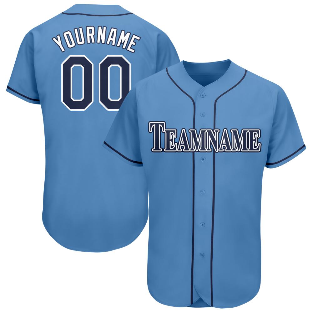 Custom Powder Blue Navy-White Baseball Jersey baseball jersey product view 1