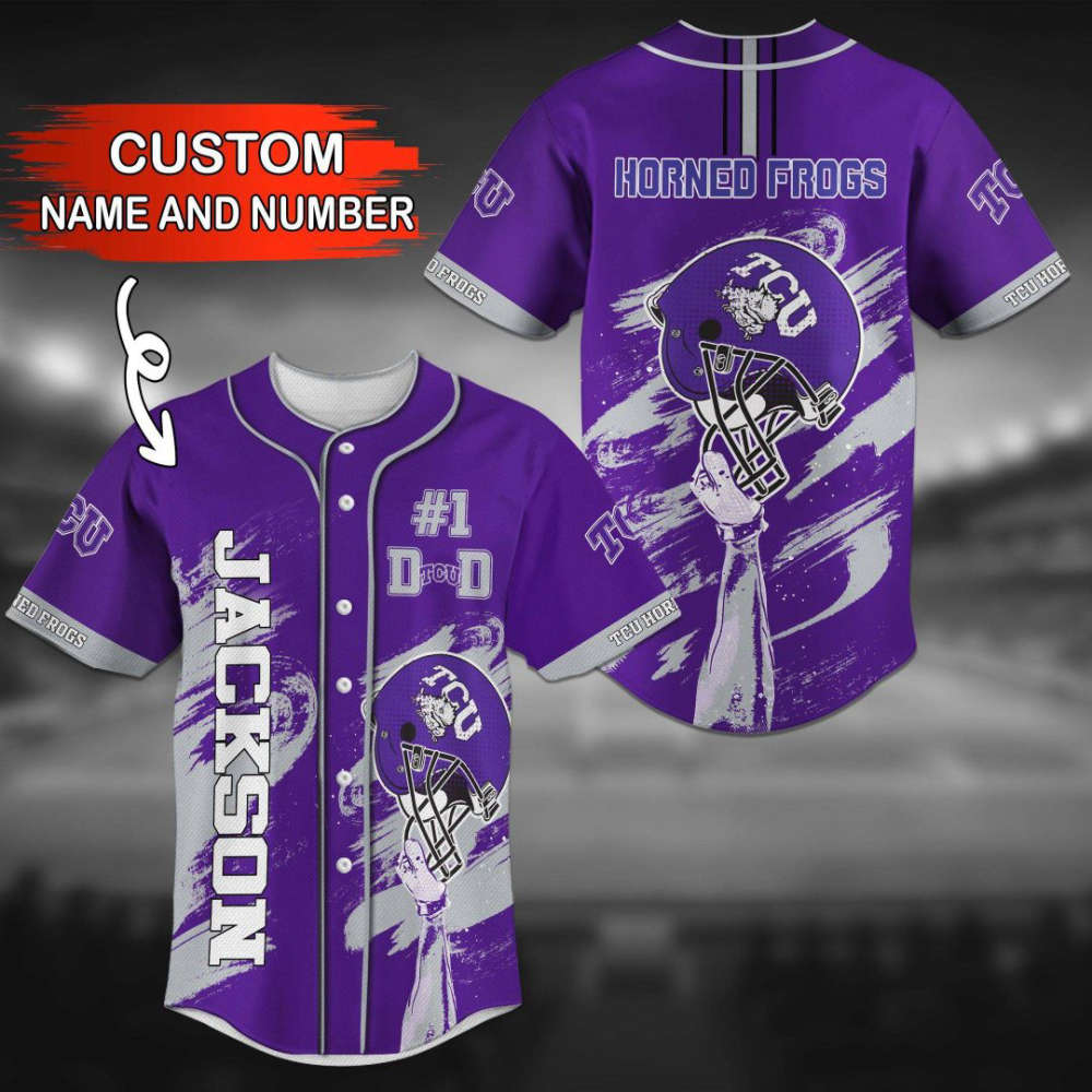 TCU Horned Frogs Personalized Baseball Jersey - lylyprint.com baseball jersey product view 2