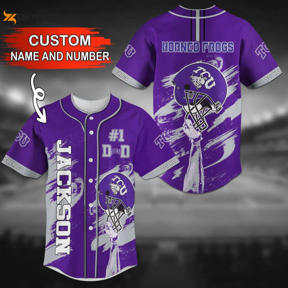 TCU Horned Frogs Personalized Baseball Jersey - lylyprint.com baseball jersey product view 1