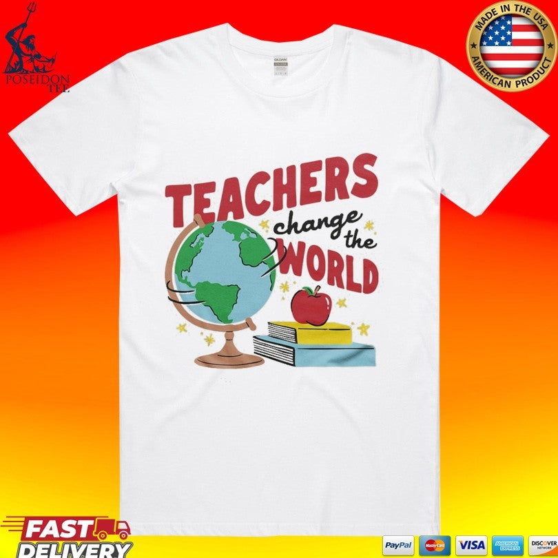 Teachers Change The World White & Red Ringer T-shirt Unisex T-shirt, Sweatshirt, Hoodie, Long Sleeve Tee - T-Shirt, Sweatshirt, Hoodie