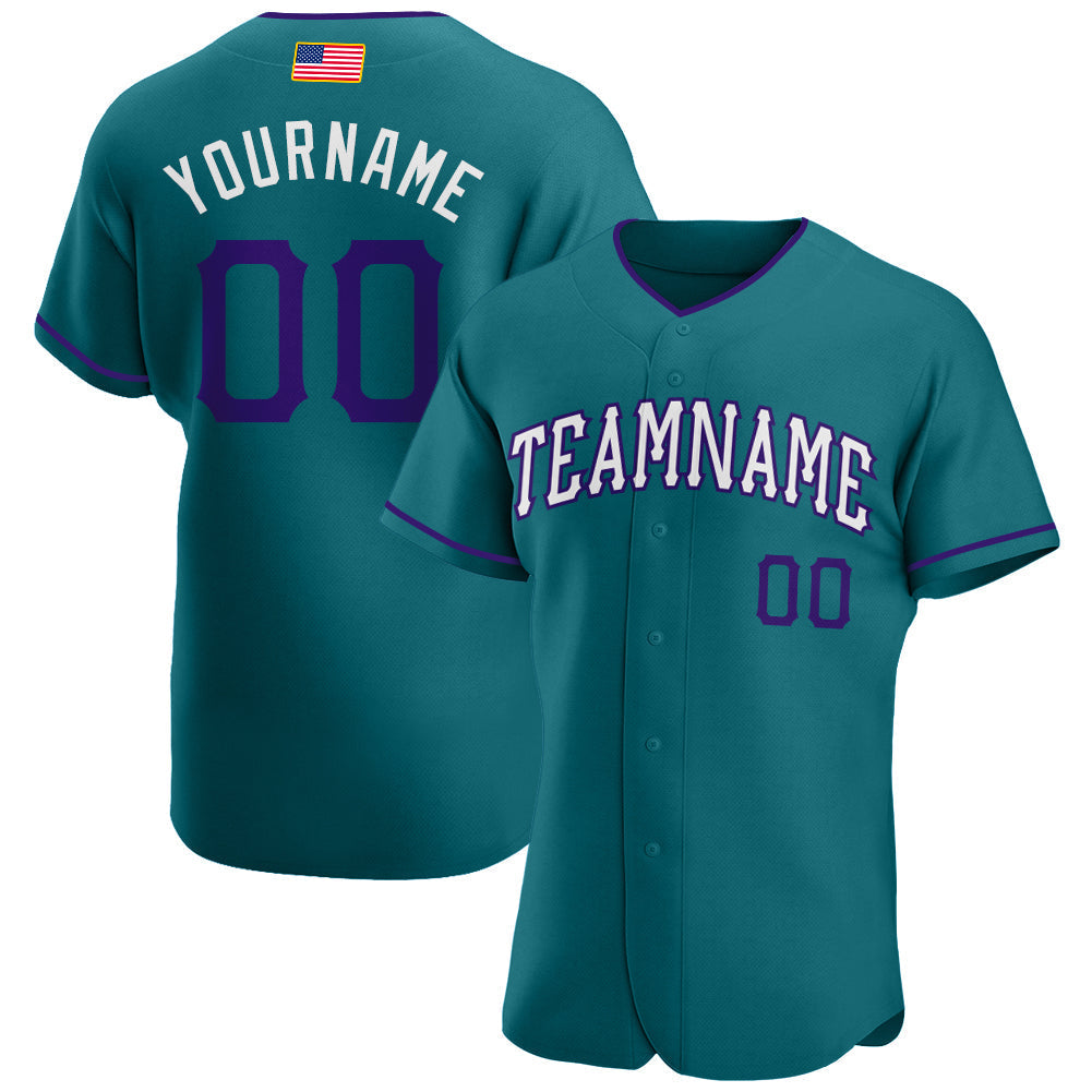 Custom Teal Purple-White Authentic American Flag Fashion Baseball Jersey baseball jersey product view 1