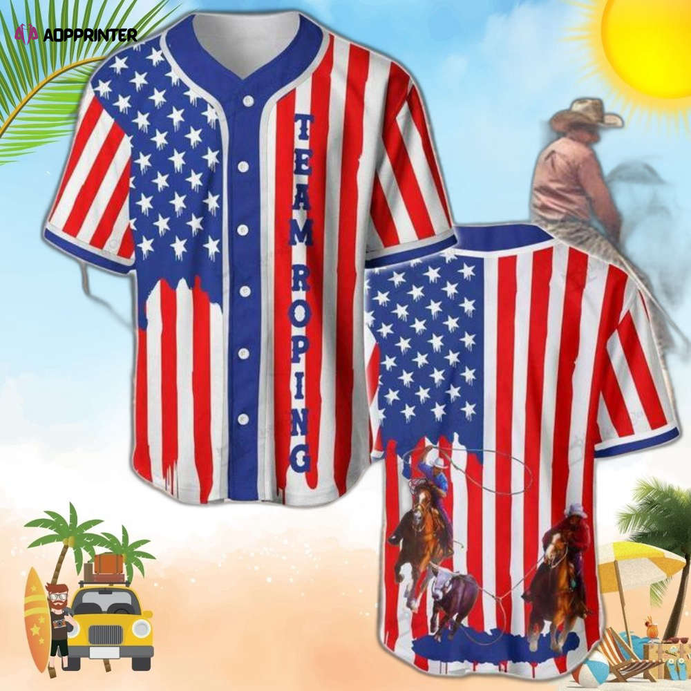 Team Roping U.s Flag Stripes Baseball Jersey - Aopprinter baseball jersey product view 1