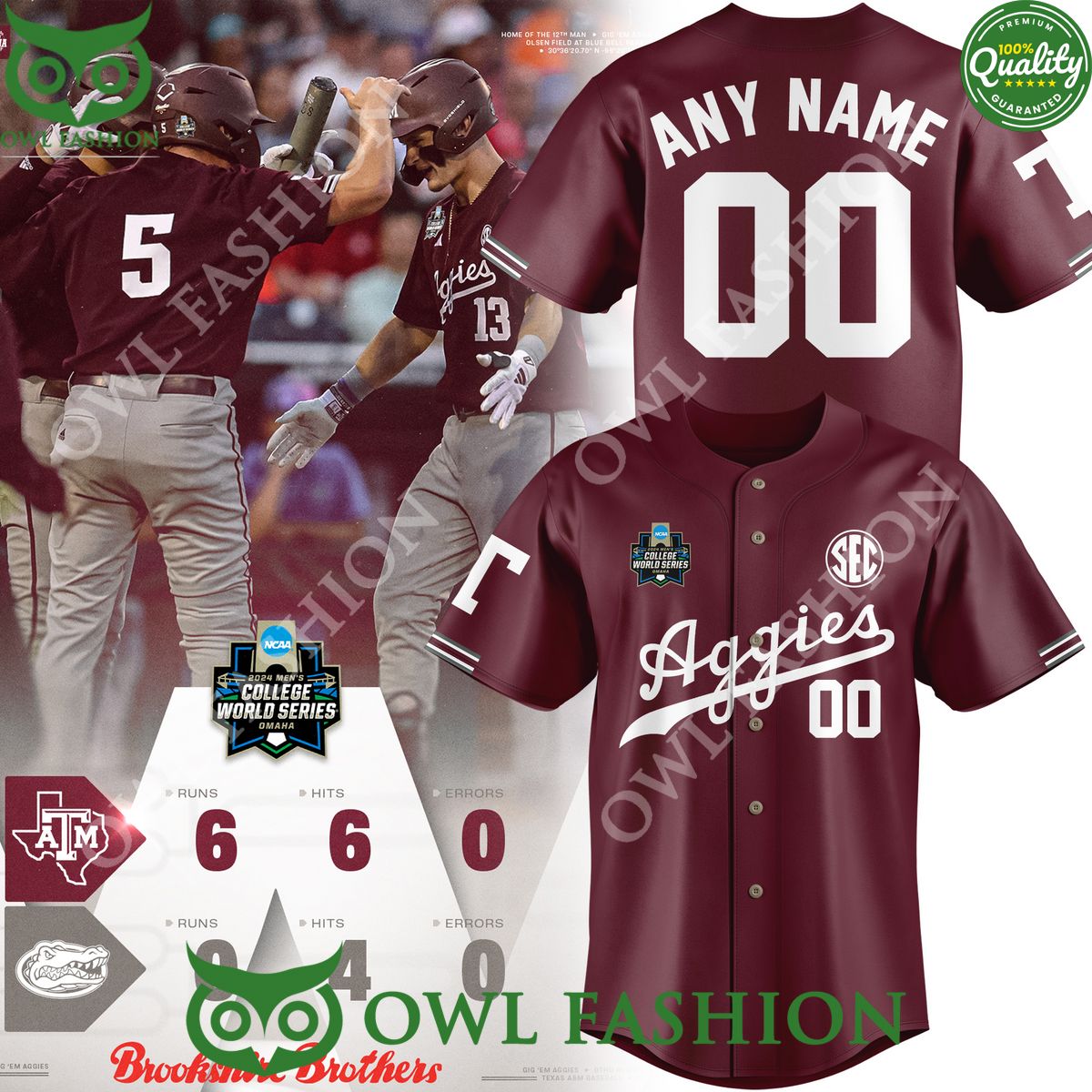 Texas AM Aggies Brookshire Brothers Custom name number Baseball Limited Jersey shirt baseball jersey product view 1