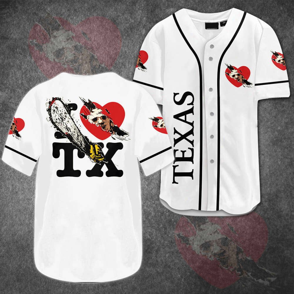 Texas Leatherface Love Baseball Jersey: Stylish Authentic & Durable baseball jersey product view 2