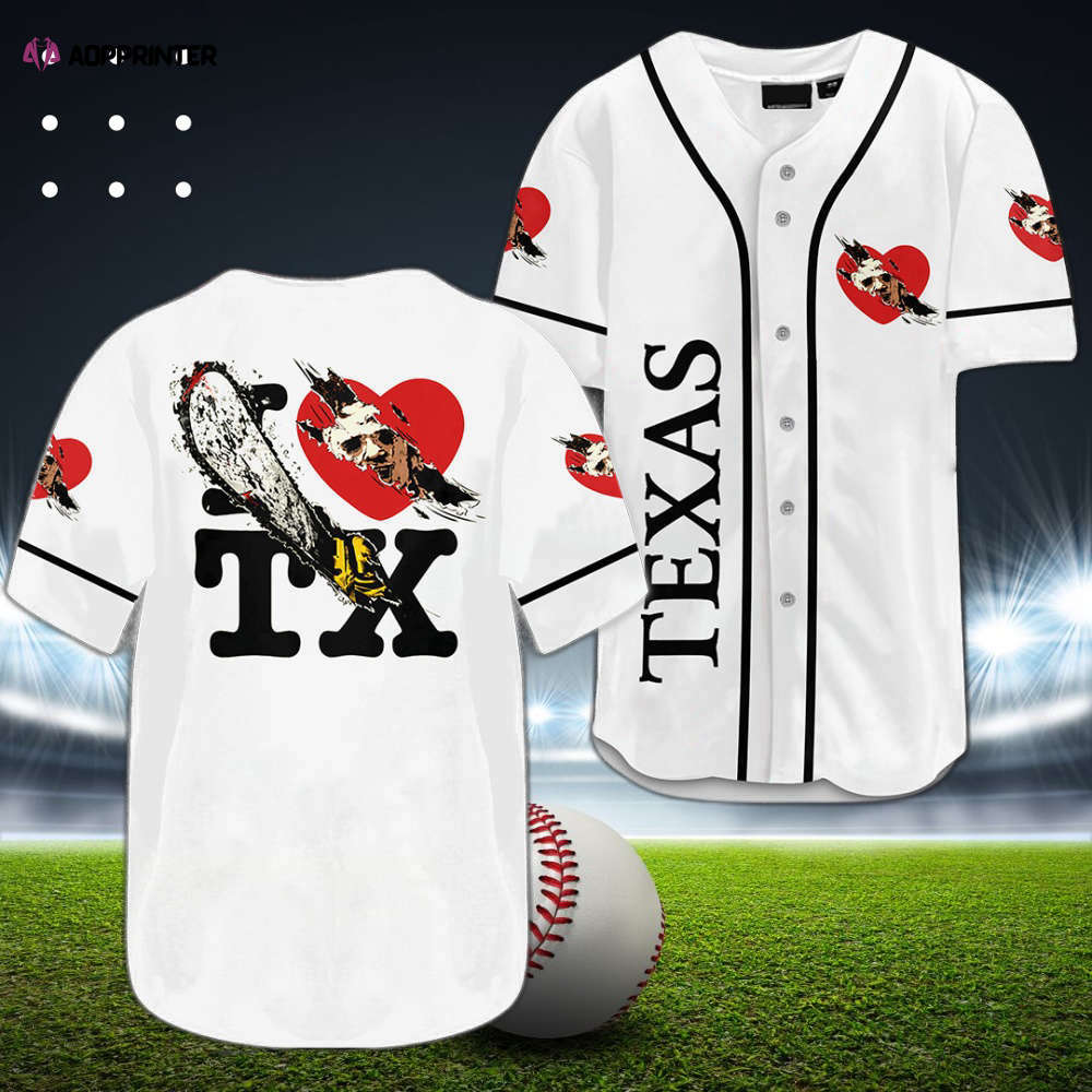 Texas Leatherface Love Baseball Jersey: Stylish Authentic & Durable baseball jersey product view 1