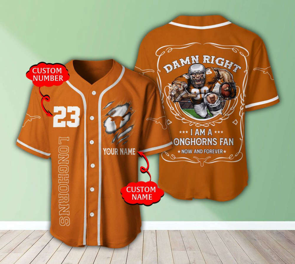Texas Longhorns Personalized Baseball Jersey Fan Gifts - lylyprint.com baseball jersey product view 2