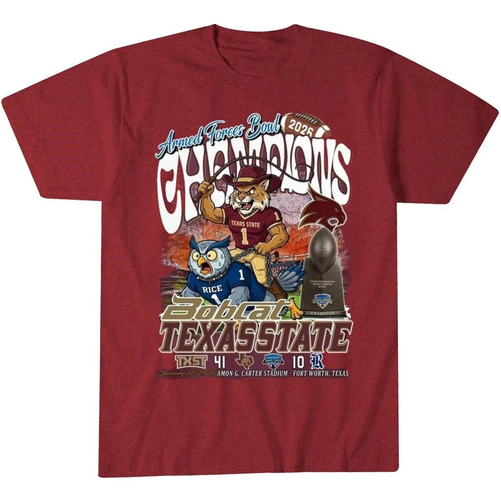 Texas State Bobcats Armed Forces Bowl Champions 2026 - Adult & Kids T-Shirts, Sweatshirts & Hoodies apparel design preview 2
