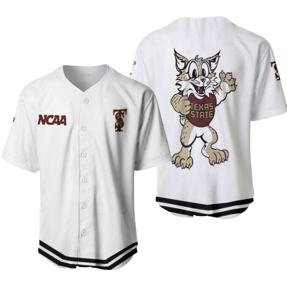 Texas State Bobcats Classic White With Mascot Gift For Texas State Bobcats Fans Baseball Jersey Gifts for Fans - lylyprint.com baseball jersey product view 2