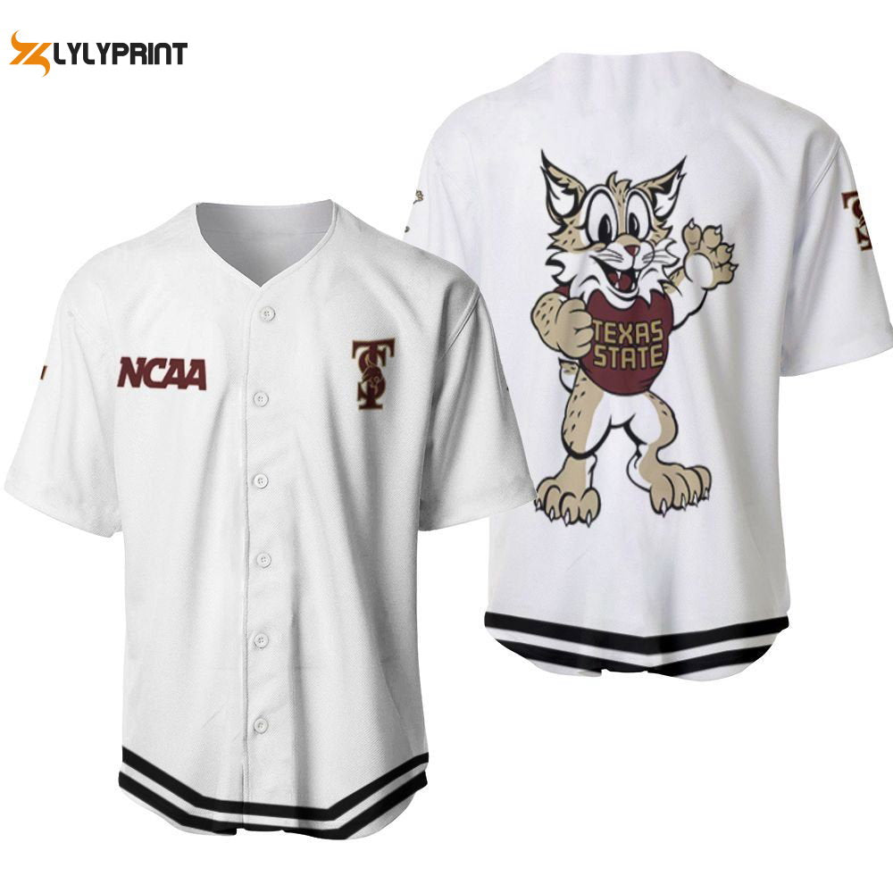 Texas State Bobcats Classic White With Mascot Gift For Texas State Bobcats Fans Baseball Jersey Gifts for Fans - lylyprint.com baseball jersey product view 1