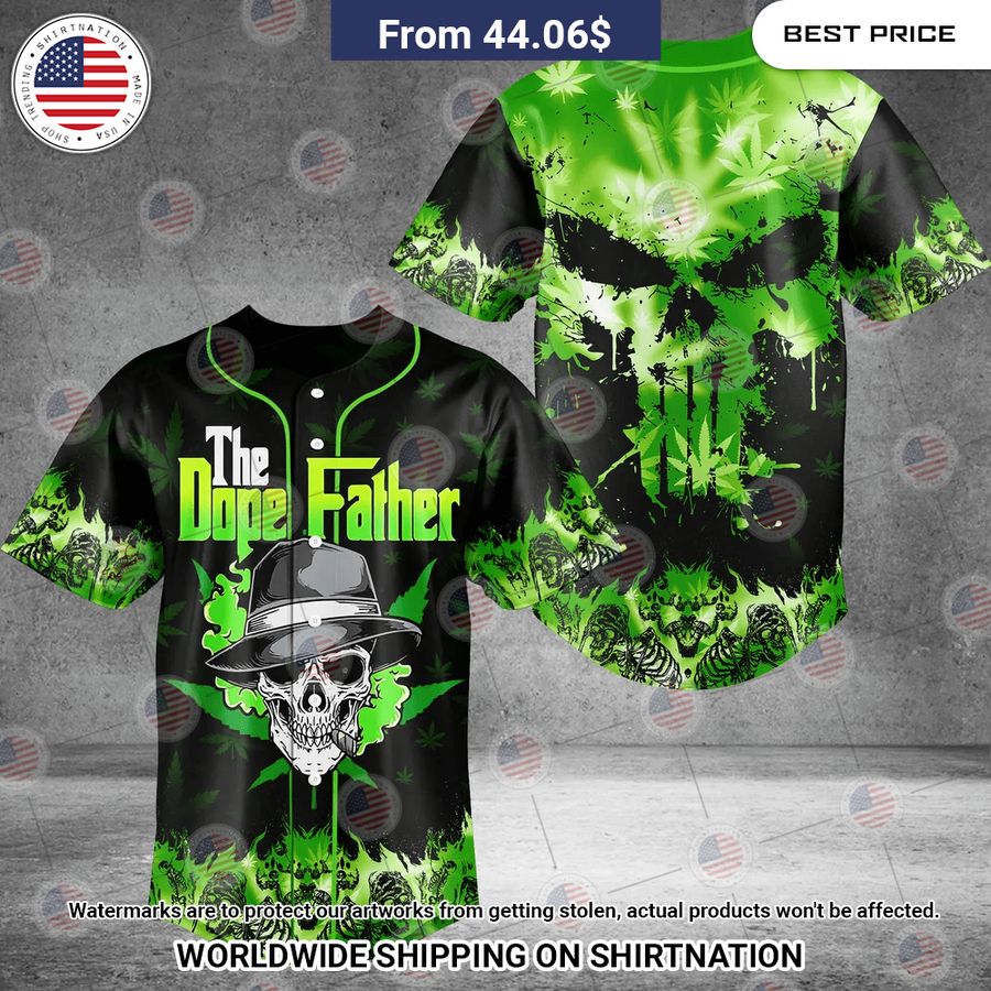 The Dope Father Skull Canabis Baseball Jersey baseball jersey product view 1