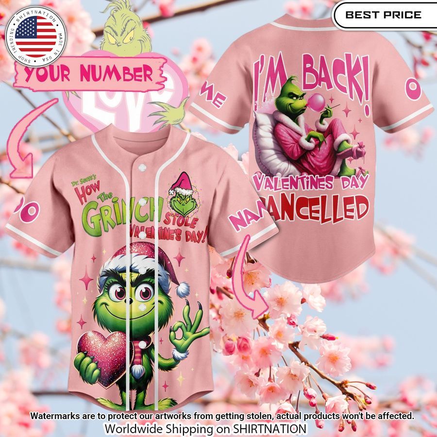 The Grinch I'm Back Valentines Day Cancelled Custom Baseball Jersey baseball jersey product view 1