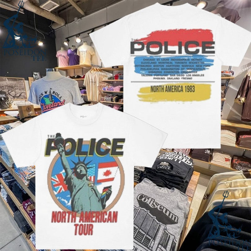 The Police North American 1983 Lady Liberty T-shirt Unisex T-shirt, Sweatshirt, Hoodie, Long Sleeve Tee - T-Shirt, Sweatshirt, Hoodie