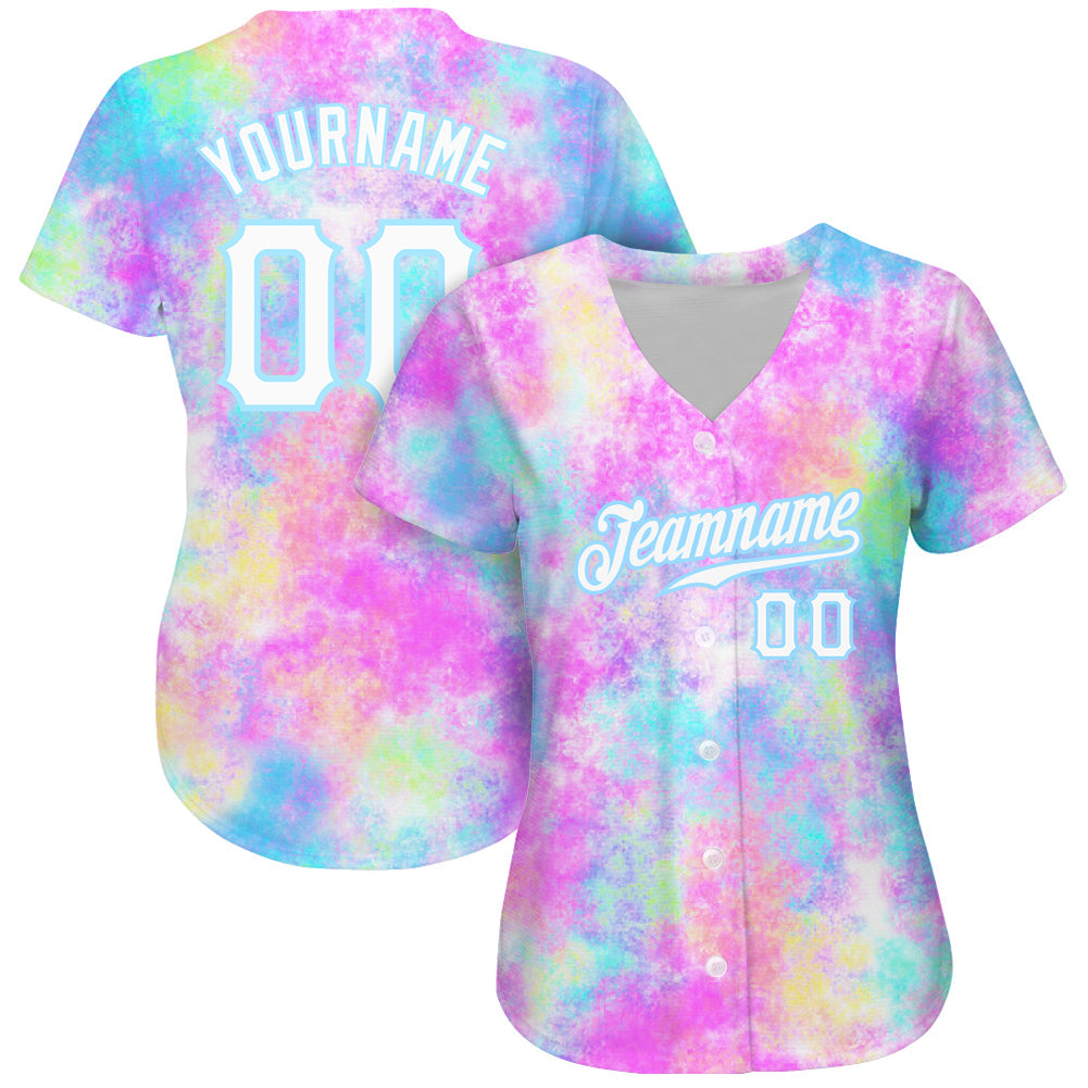 Custom Tie Dye White-Light Blue 3D Watercolor Gradient Authentic Baseball Jersey baseball jersey product view 2