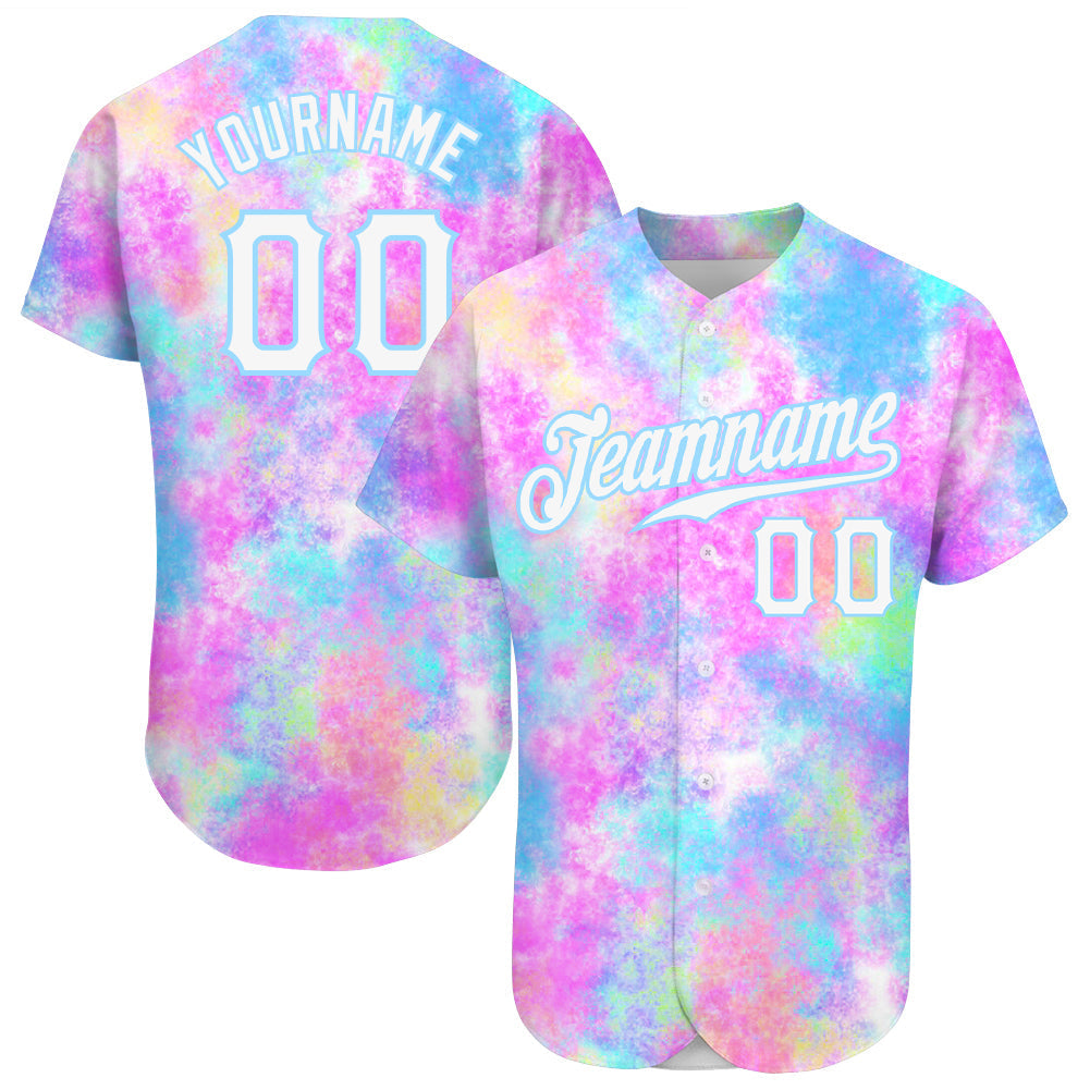 Custom Tie Dye White-Light Blue 3D Watercolor Gradient Authentic Baseball Jersey baseball jersey product view 1