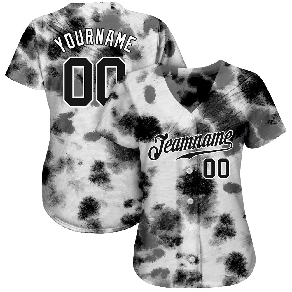 Custom Tie Dye Black-White 3D Steel Authentic Baseball Jersey baseball jersey product view 2