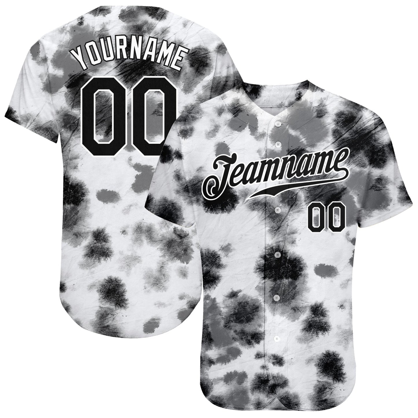 Custom Tie Dye Black-White 3D Steel Authentic Baseball Jersey baseball jersey product view 1