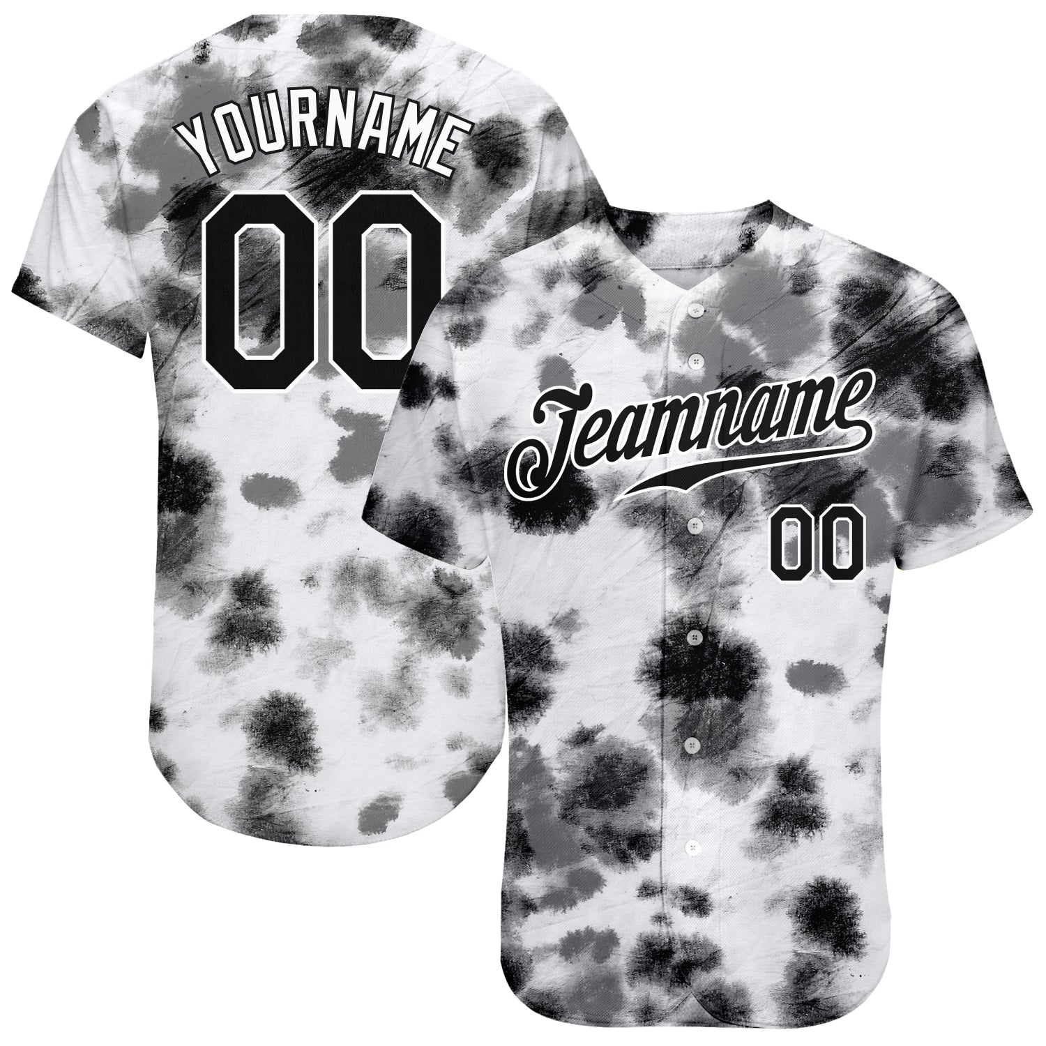 Custom Tie Dye Black-White 3D Steel Authentic Baseball Jersey baseball jersey product view 1