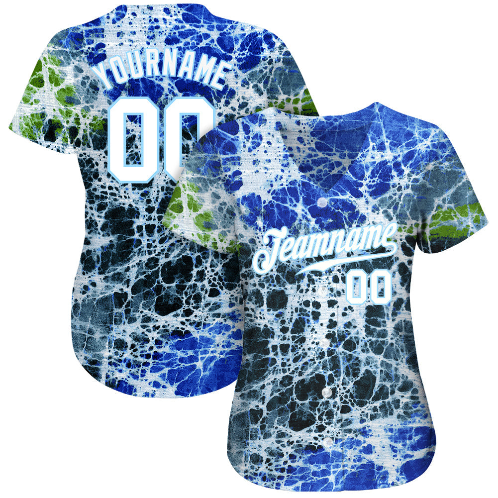 Custom Tie Dye White-Light Blue 3D Authentic Baseball Jersey baseball jersey product view 2