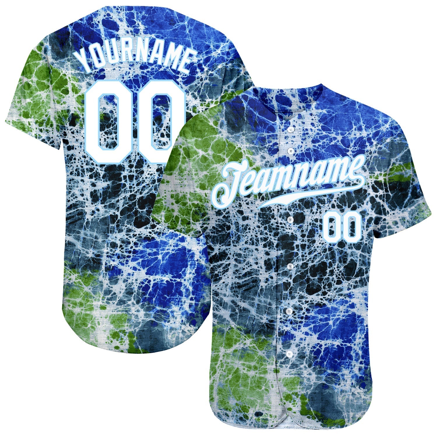 Custom Tie Dye White-Light Blue 3D Authentic Baseball Jersey baseball jersey product view 1